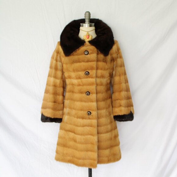 David Green Vintage Mink fur Princess dress coat brown Mod Jackie O 60's stripe - Picture 4 of 10